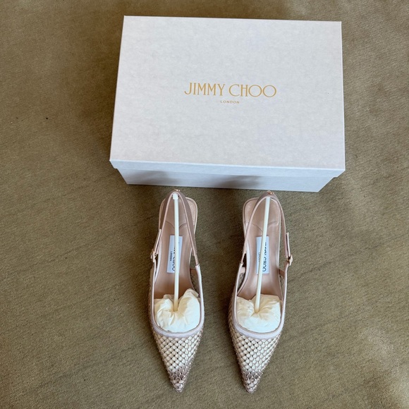Jimmy Choo Amel 50 mesh pumps in macaron/crystal, size 37, NEW - Picture 2 of 9